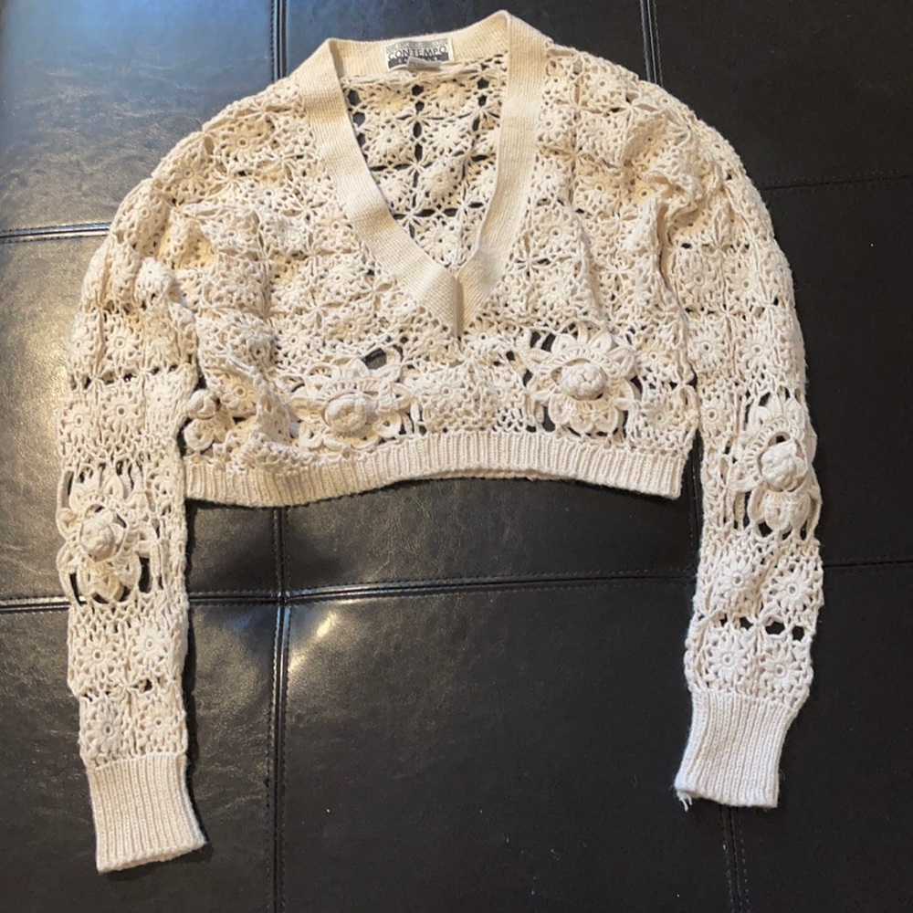 Crop crochet lace knot cover up boho top